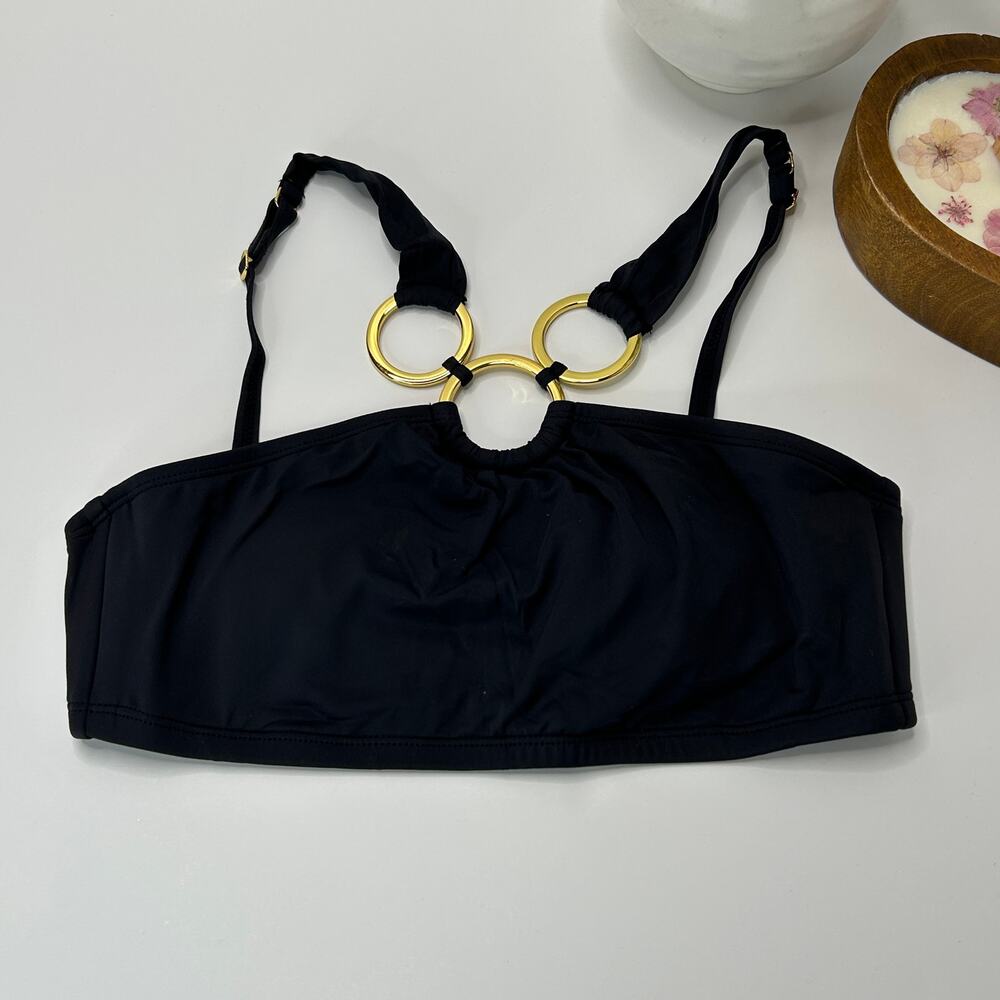 Bleu Rod Beattie Bikini Swimsuit Top Black Gold Embellishments Women 4 NWD FLAW